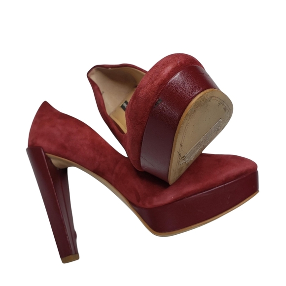 French Connection | Maroon Suede Platform Heels - Picture 8 of 10